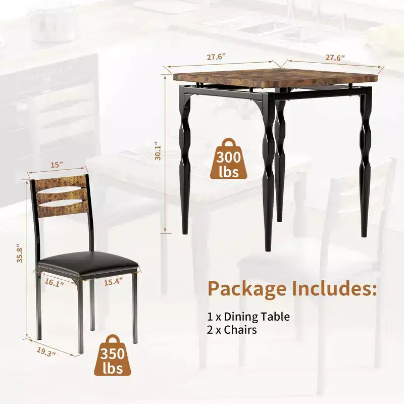 Set tavolo da pranzo 3 pezzi con gambe a spirale
