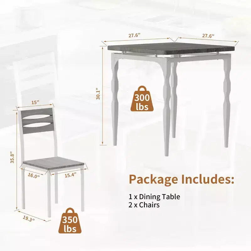 Set tavolo da pranzo 3 pezzi con gambe a spirale