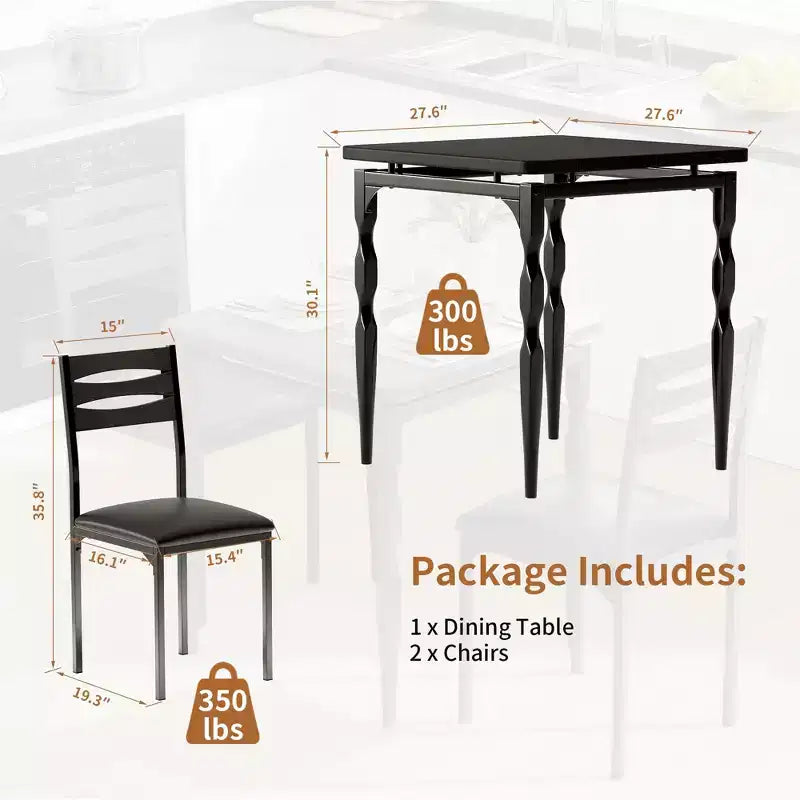Set tavolo da pranzo 3 pezzi con gambe a spirale