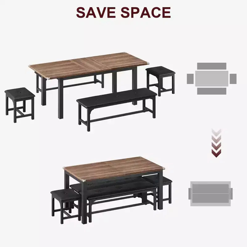 63 Grande Set da Tavolo da Pranzo Allungabile, Ideale per Spazi Piccoli, Set per 6-8 Persone
