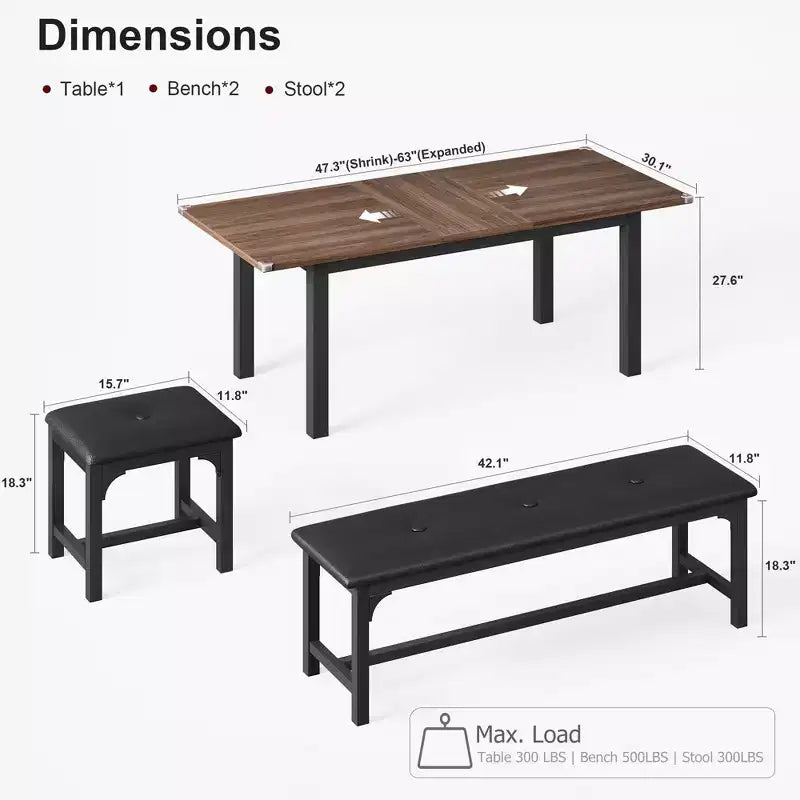 63 Grande Set da Tavolo da Pranzo Allungabile, Ideale per Spazi Piccoli, Set per 6-8 Persone