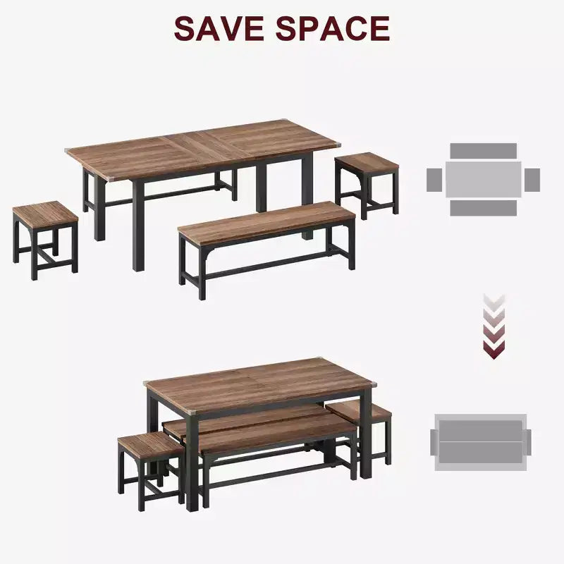 63 Grande Set da Tavolo da Pranzo Allungabile, Ideale per Spazi Piccoli, Set per 6-8 Persone