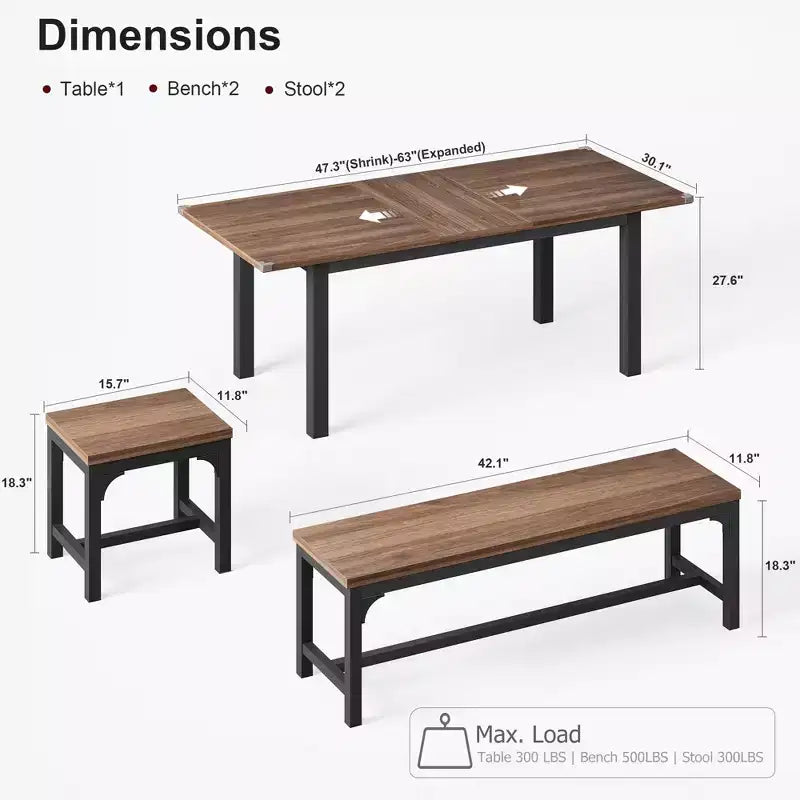 63 Grande Set da Tavolo da Pranzo Allungabile, Ideale per Spazi Piccoli, Set per 6-8 Persone