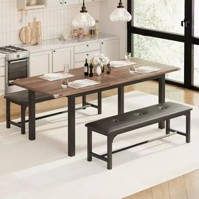 63 Grande Set da Tavolo da Pranzo Allungabile, Ideale per Spazi Piccoli, Set per 6-8 Persone