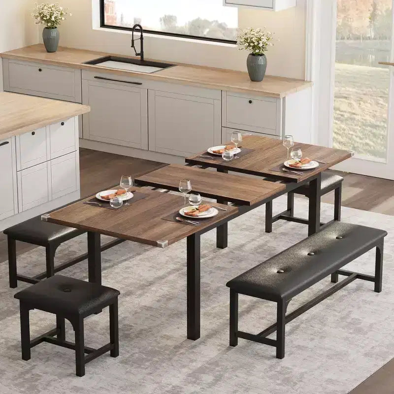 63 großes ausziehbares Esszimmer-Set, ideal für kleine Räume, Set für 6-8 Personen