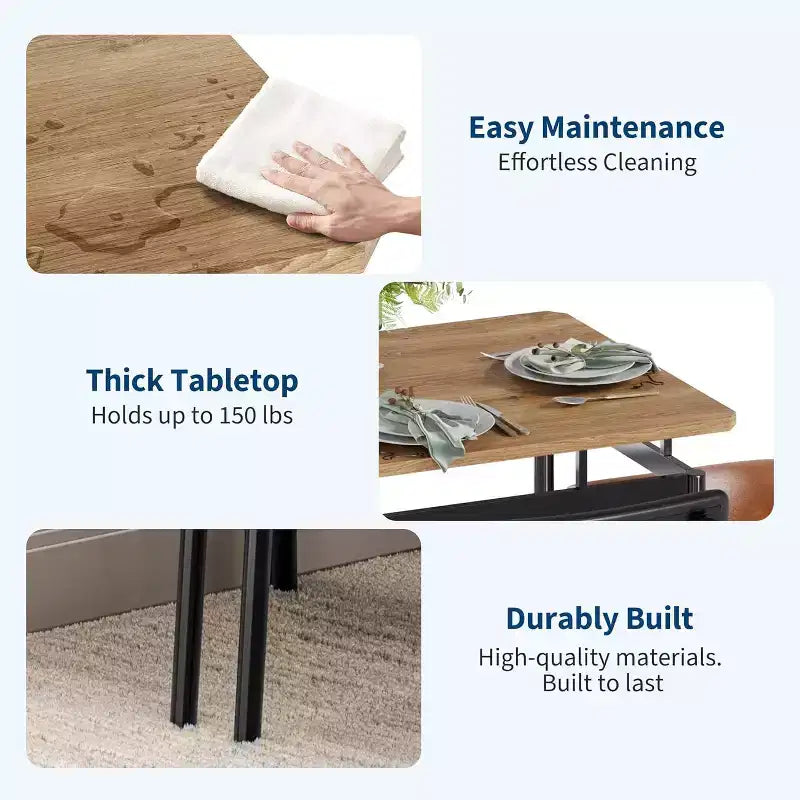 Set da Tavolo da Pranzo in Legno a 5 Pezzi, 4 Sedie Imbottite in PU, Set Dinette con Struttura in Metallo Industriale per Sala da Pranzo, Cena a Casa, Marrone