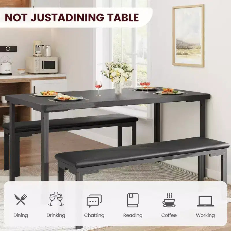 Tavolo da Cucina con 2 Panche, con Telaio in Metallo