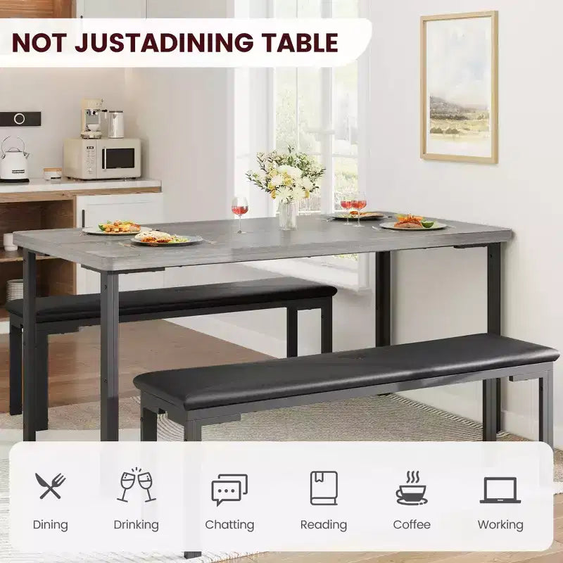 Tavolo da Cucina con 2 Panche, con Telaio in Metallo