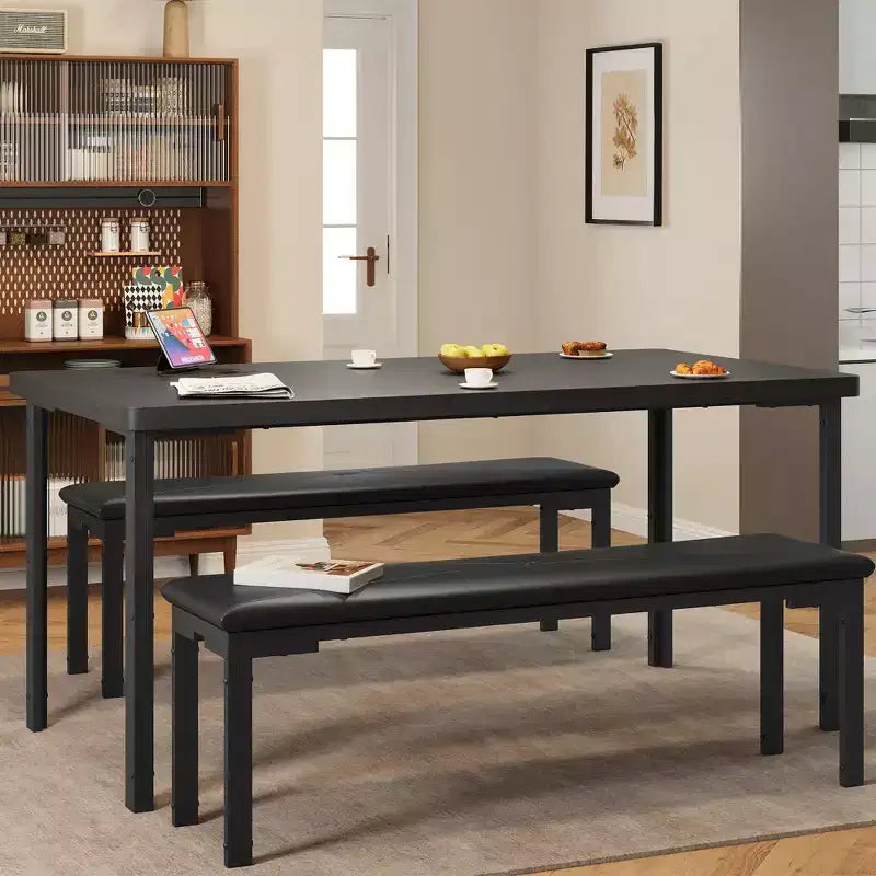 Kitchen Table with 2 Benches, with Metal Frame