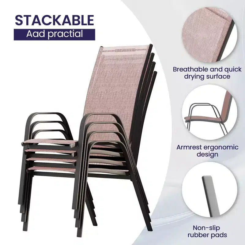 Set da pranzo da esterno Hyleory Elegant 5 pezzi con sedie impilabili e tavolo da pranzo in ferro