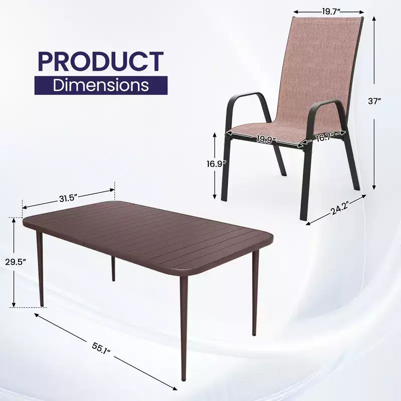 Set da pranzo da esterno Hyleory Elegant 5 pezzi con sedie impilabili e tavolo da pranzo in ferro