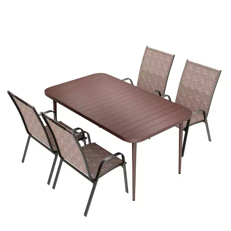 Set da pranzo da esterno Hyleory Elegant 5 pezzi con sedie impilabili e tavolo da pranzo in ferro