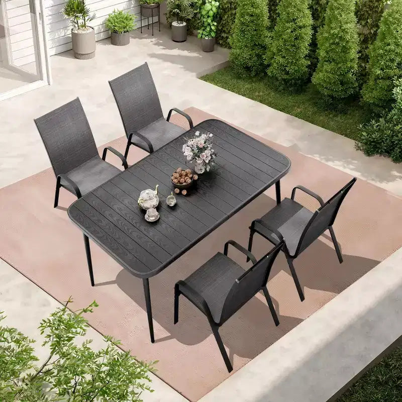 Set da pranzo da esterno Hyleory Elegant 5 pezzi con sedie impilabili e tavolo da pranzo in ferro