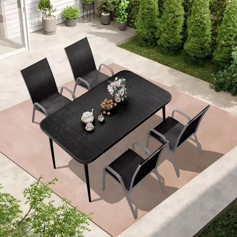 Set da pranzo da esterno Hyleory Elegant 5 pezzi con sedie impilabili e tavolo da pranzo in ferro