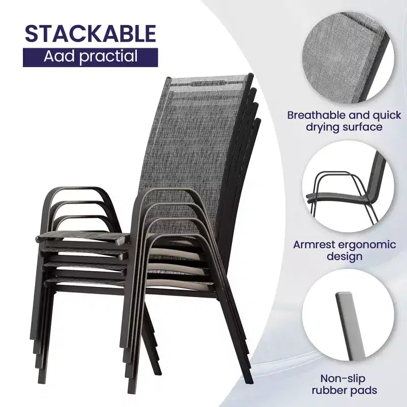 Set da pranzo da esterno Hyleory Elegant 5 pezzi con sedie impilabili e tavolo da pranzo in ferro