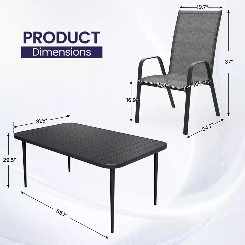Set da pranzo da esterno Hyleory Elegant 5 pezzi con sedie impilabili e tavolo da pranzo in ferro