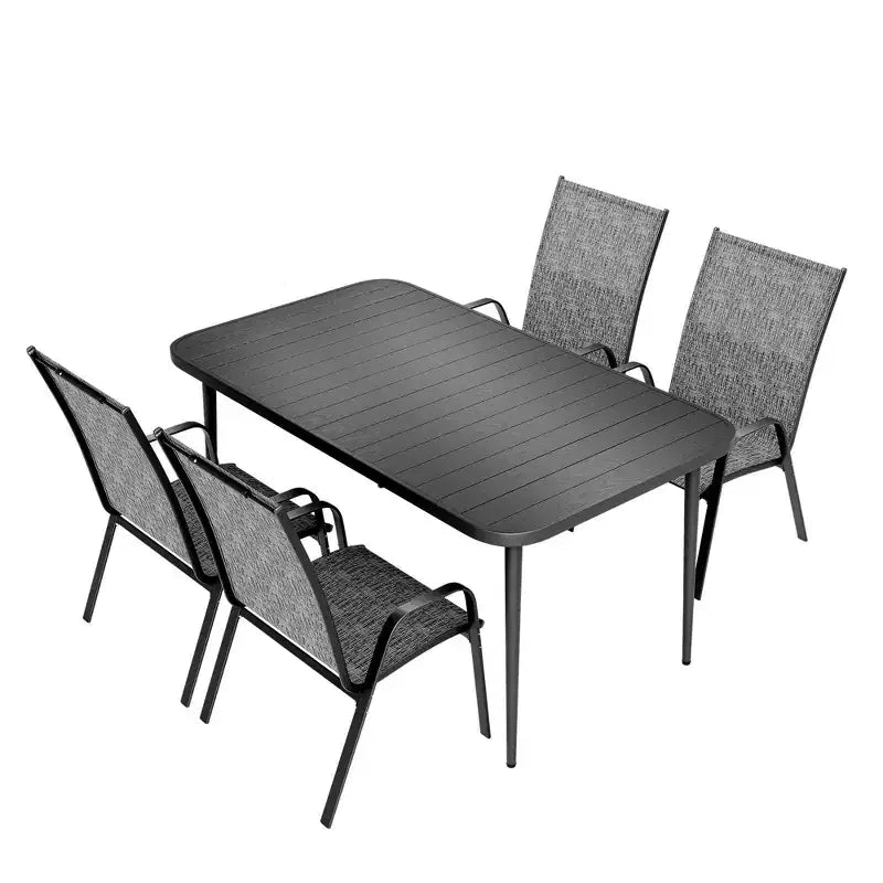 Set da pranzo da esterno Hyleory Elegant 5 pezzi con sedie impilabili e tavolo da pranzo in ferro