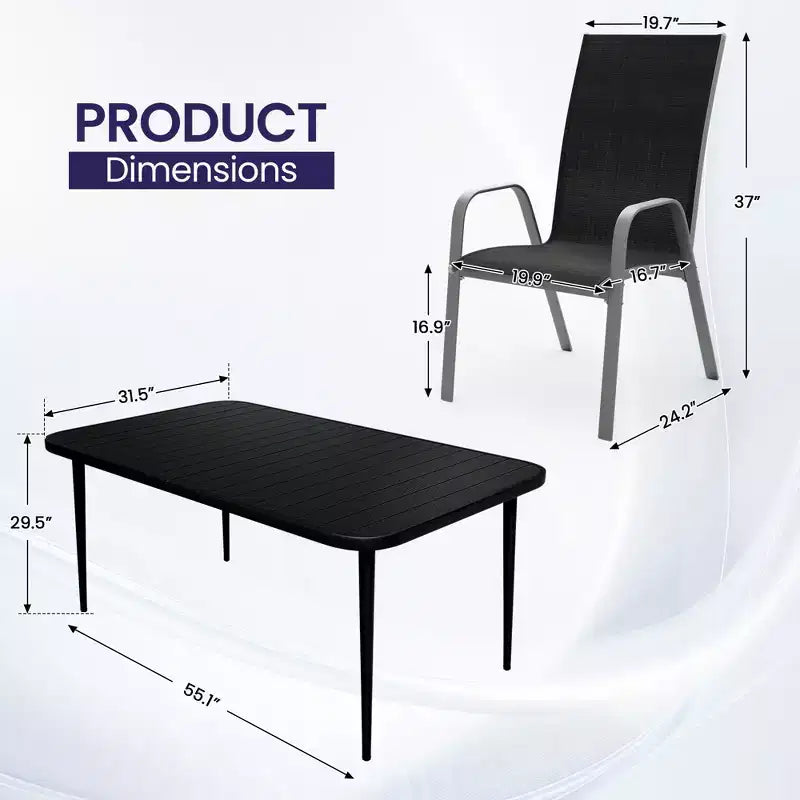 Set da pranzo da esterno Hyleory Elegant 5 pezzi con sedie impilabili e tavolo da pranzo in ferro
