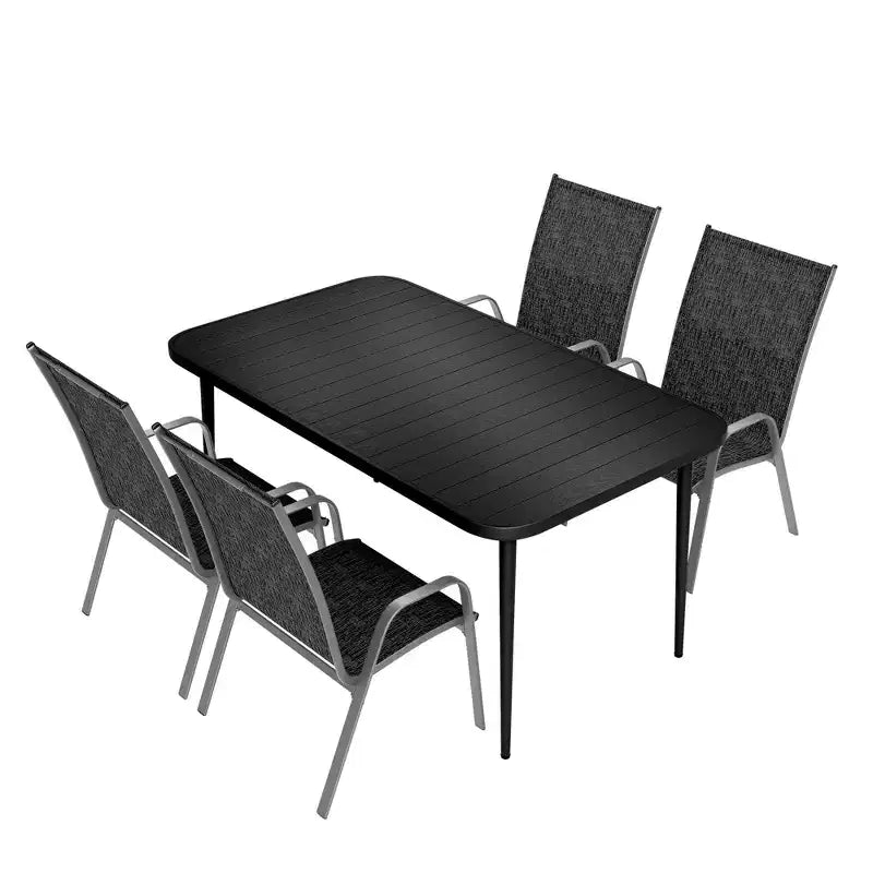 Set da pranzo da esterno Hyleory Elegant 5 pezzi con sedie impilabili e tavolo da pranzo in ferro