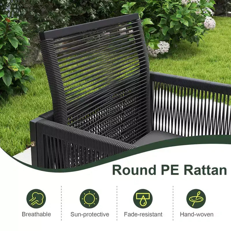 Costway Set da Pranzo da Giardino 9 Pezzi con Sedie in Rattan PE, Tavolo in Vetro Temperato e Pouf