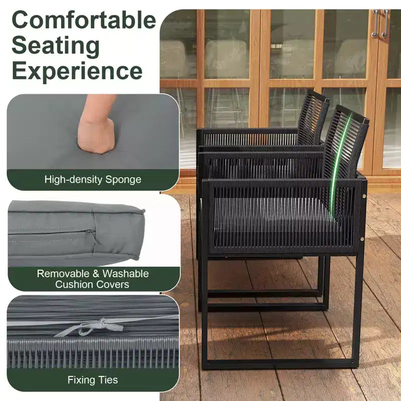 Costway Set da Pranzo da Giardino 9 Pezzi con Sedie in Rattan PE, Tavolo in Vetro Temperato e Pouf