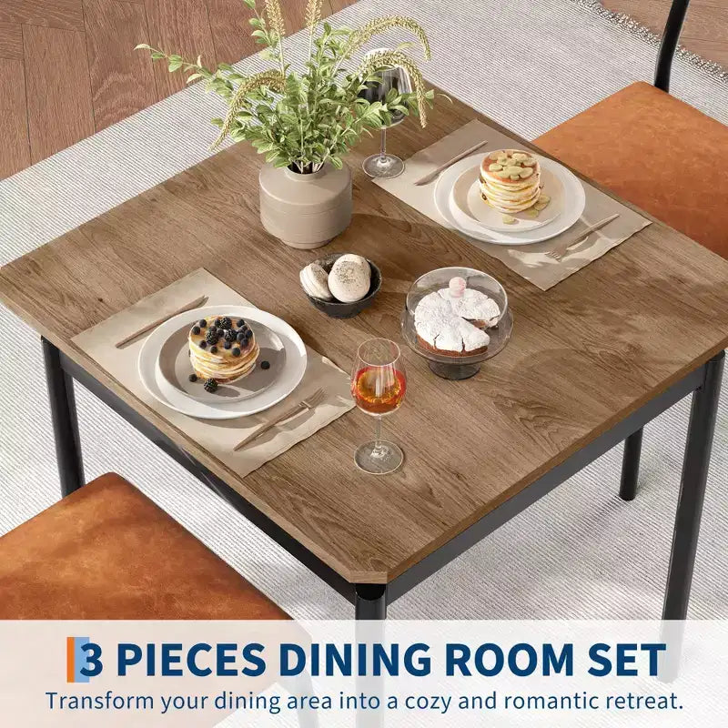 Set da Pranzo 3 Pezzi, con 2 Sedie Rivestite in PU