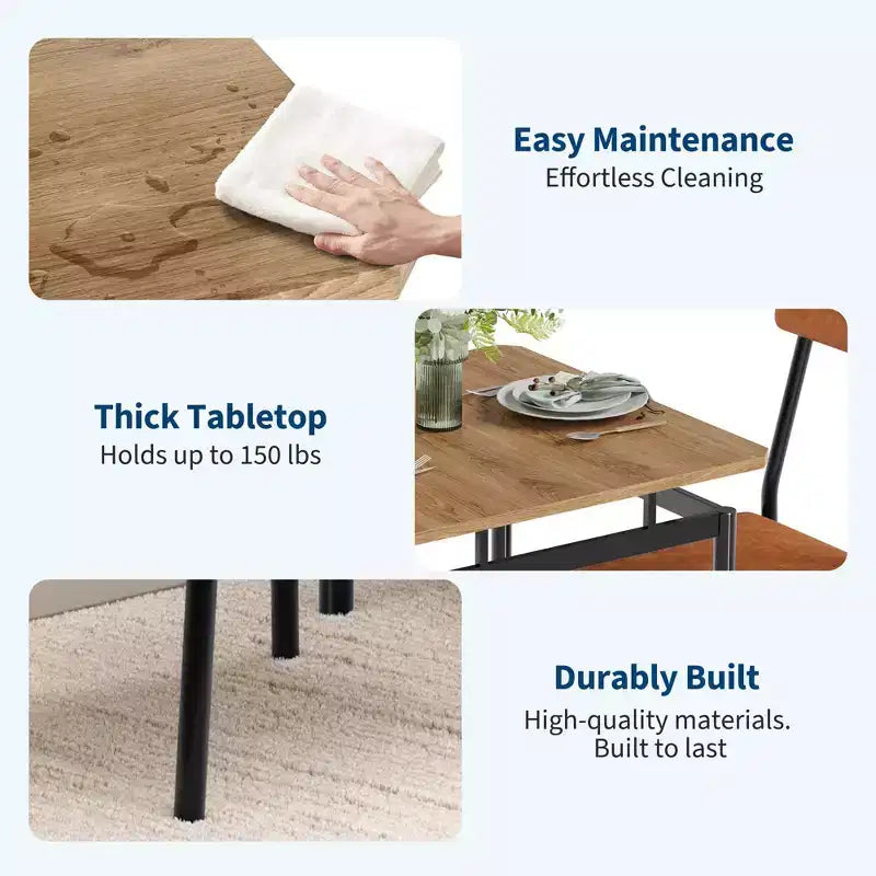 Set da Pranzo 3 Pezzi, con 2 Sedie Rivestite in PU