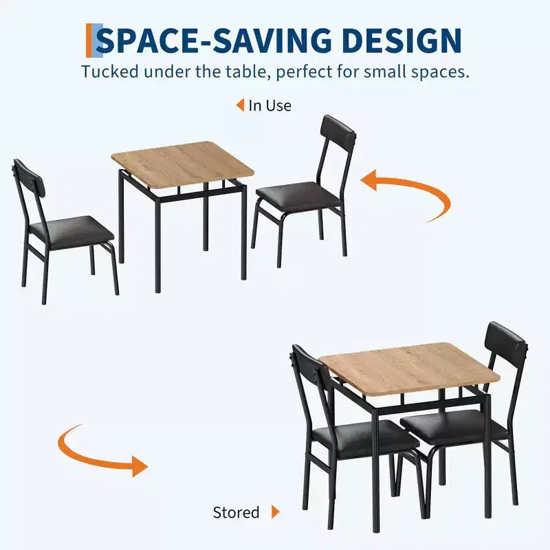 Set da Pranzo 3 Pezzi, con 2 Sedie Rivestite in PU