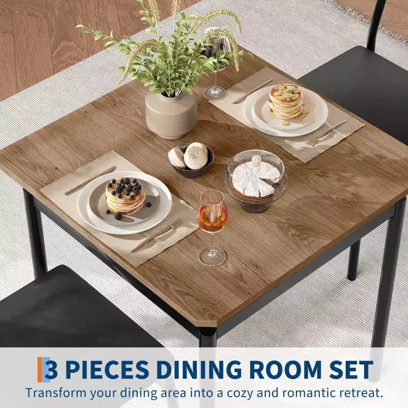 Set da Pranzo 3 Pezzi, con 2 Sedie Rivestite in PU