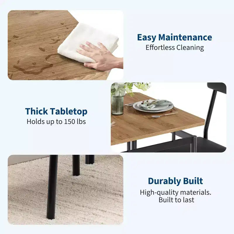 Set da Pranzo 3 Pezzi, con 2 Sedie Rivestite in PU