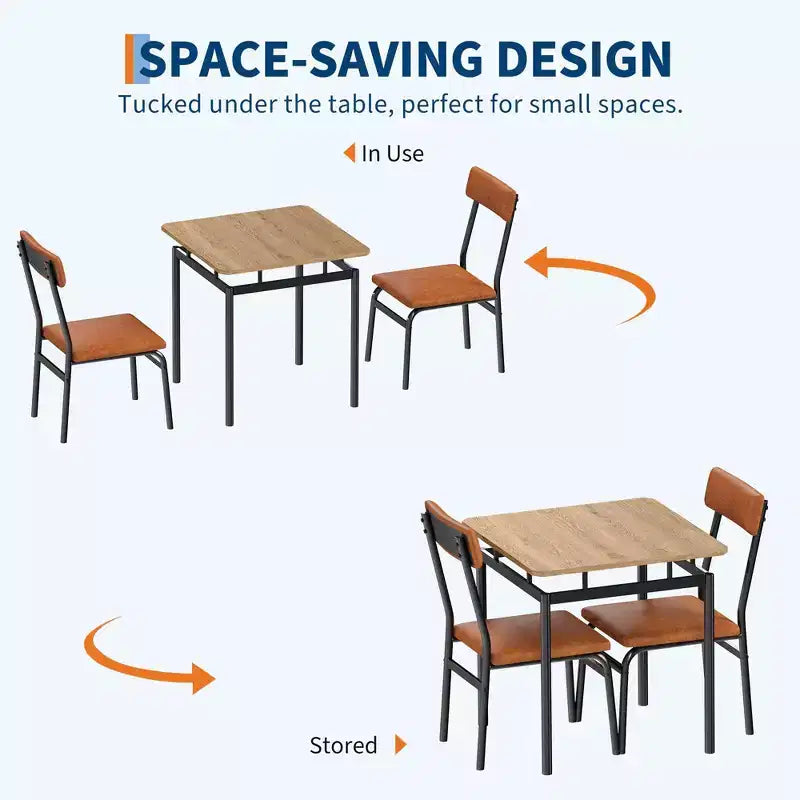 Set da Pranzo 3 Pezzi, con 2 Sedie Rivestite in PU