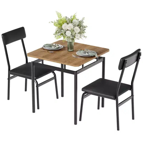 3 Piece Dining Table Set, with 2 PU Upholstered Chair