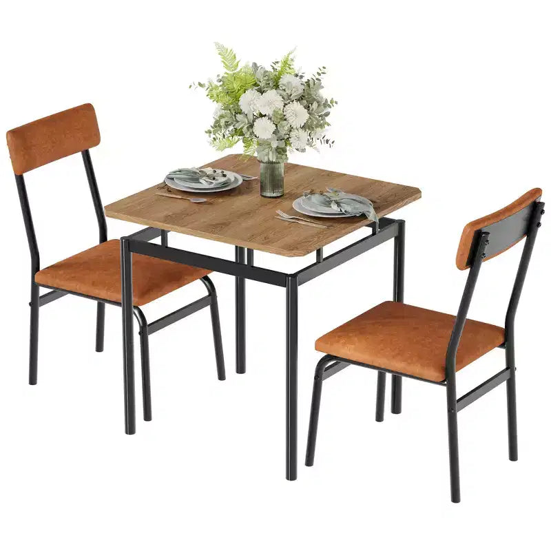 Set da Pranzo 3 Pezzi, con 2 Sedie Rivestite in PU