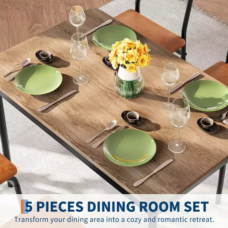 Set da tavolo da pranzo 5 pezzi, con 4 sedie imbottite in PU