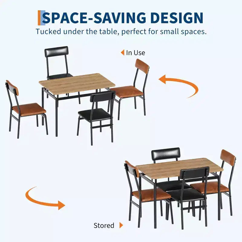 Set da tavolo da pranzo 5 pezzi, con 4 sedie imbottite in PU