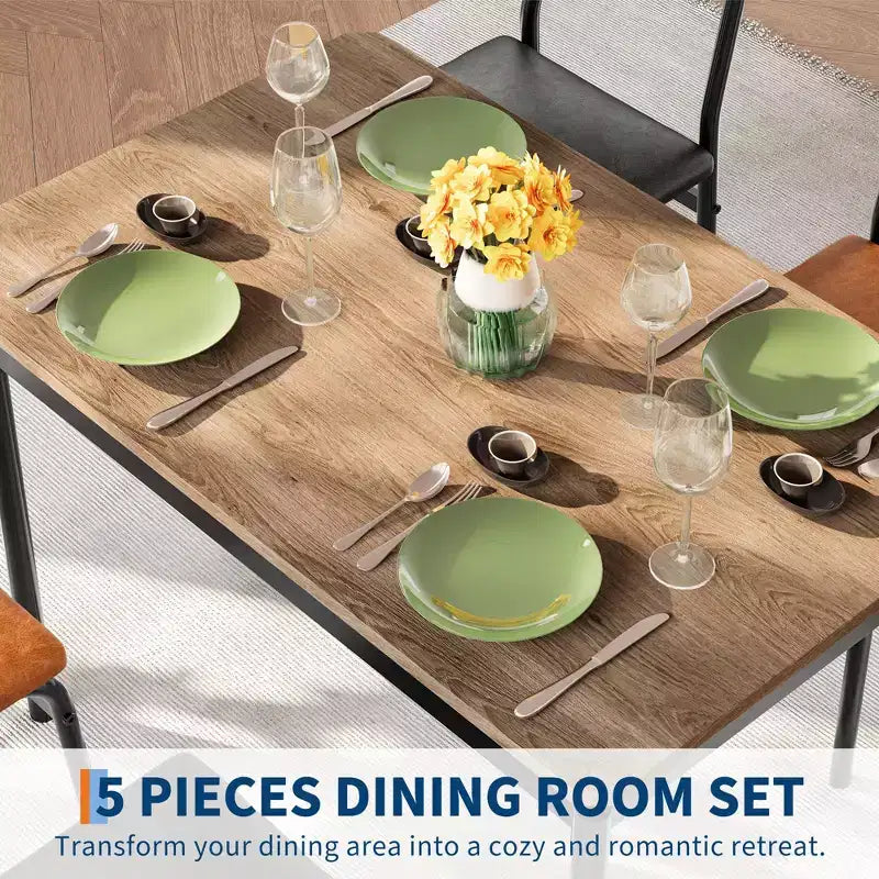 Set da tavolo da pranzo 5 pezzi, con 4 sedie imbottite in PU