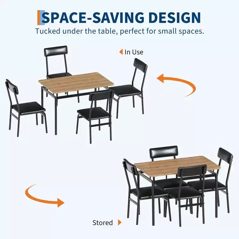 Set da tavolo da pranzo 5 pezzi, con 4 sedie imbottite in PU