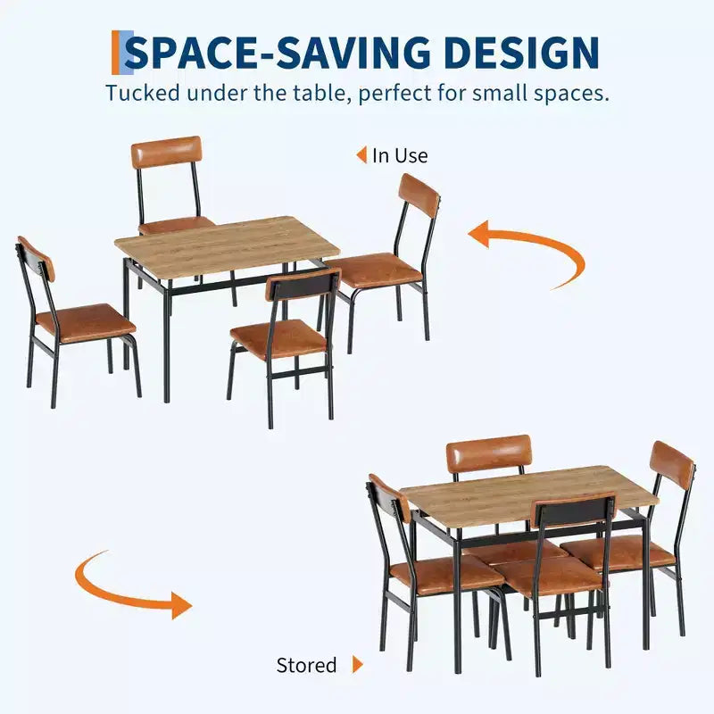 Set da tavolo da pranzo 5 pezzi, con 4 sedie imbottite in PU