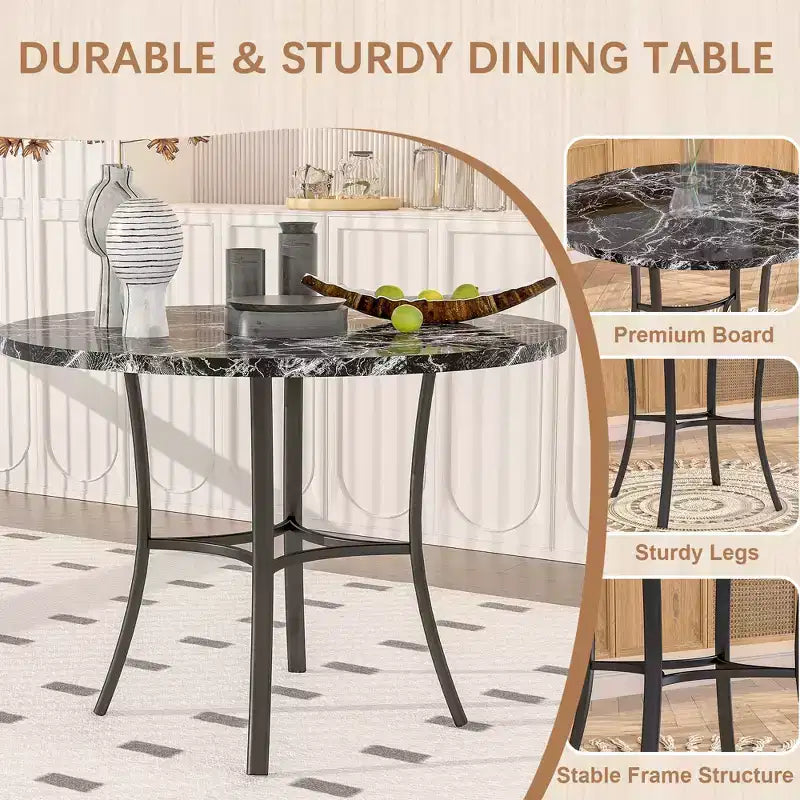 VECELO set da pranzo di 5 pezzi per 4 persone, dinette in finto marmo con 4 sedie per cucina, piccoli spazi, bianco/nero
