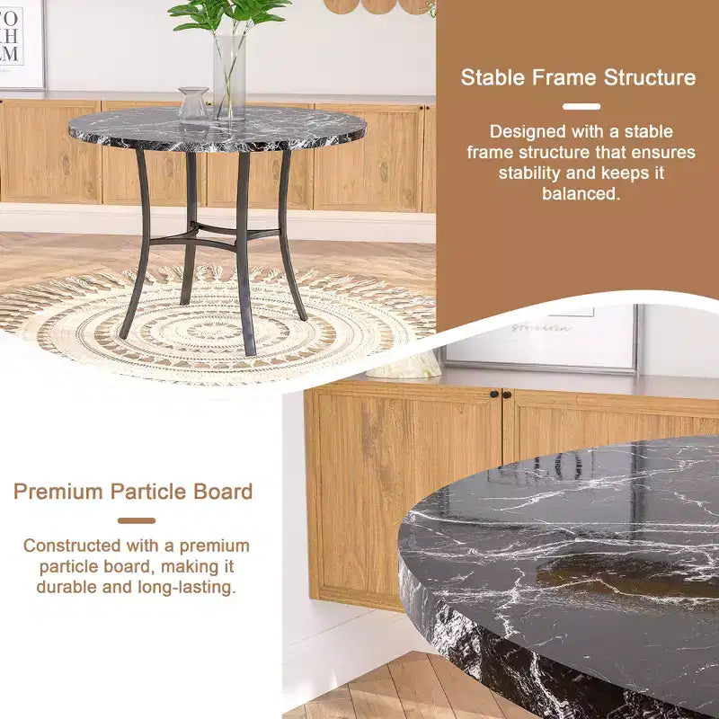 VECELO set da pranzo di 5 pezzi per 4 persone, dinette in finto marmo con 4 sedie per cucina, piccoli spazi, bianco/nero