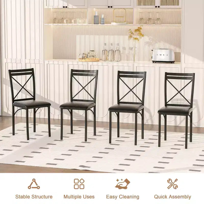 VECELO set da pranzo di 5 pezzi per 4 persone, dinette in finto marmo con 4 sedie per cucina, piccoli spazi, bianco/nero