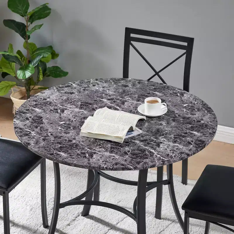 VECELO set da pranzo di 5 pezzi per 4 persone, dinette in finto marmo con 4 sedie per cucina, piccoli spazi, bianco/nero