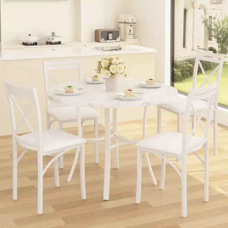 VECELO set da pranzo di 5 pezzi per 4 persone, dinette in finto marmo con 4 sedie per cucina, piccoli spazi, bianco/nero