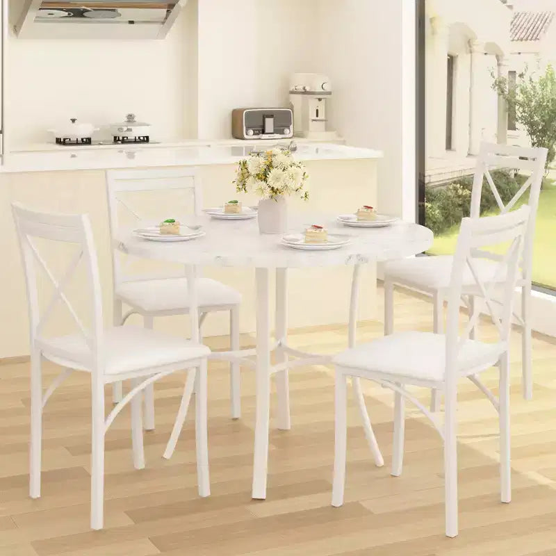 VECELO set da pranzo di 5 pezzi per 4 persone, dinette in finto marmo con 4 sedie per cucina, piccoli spazi, bianco/nero