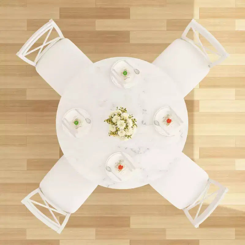 VECELO set da pranzo di 5 pezzi per 4 persone, dinette in finto marmo con 4 sedie per cucina, piccoli spazi, bianco/nero