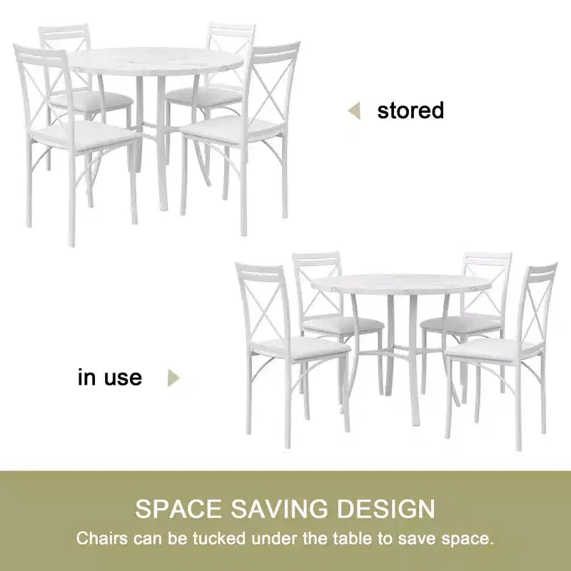 VECELO set da pranzo di 5 pezzi per 4 persone, dinette in finto marmo con 4 sedie per cucina, piccoli spazi, bianco/nero