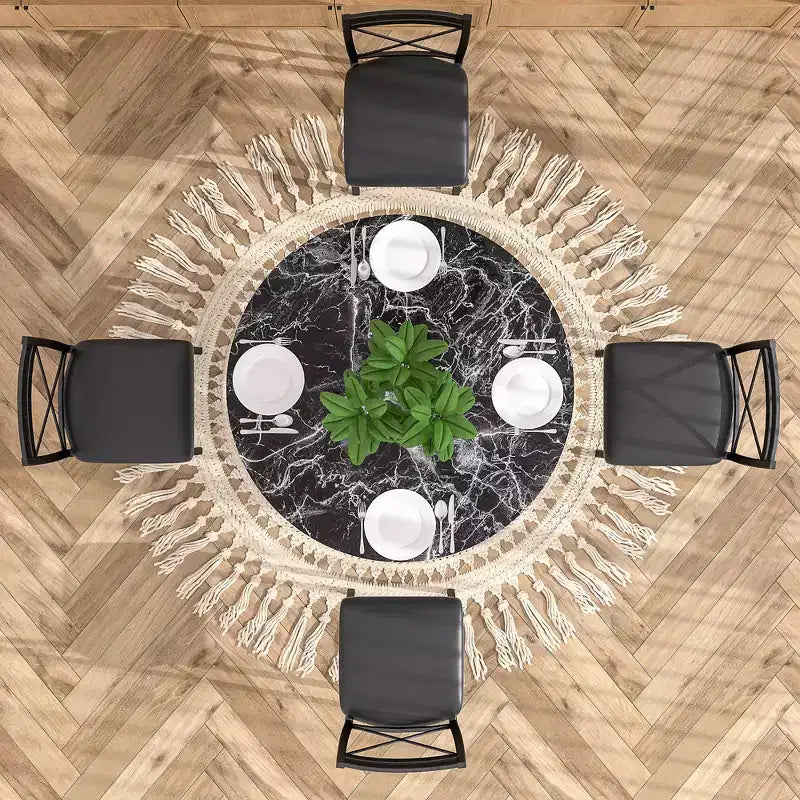 VECELO set da pranzo di 5 pezzi per 4 persone, dinette in finto marmo con 4 sedie per cucina, piccoli spazi, bianco/nero