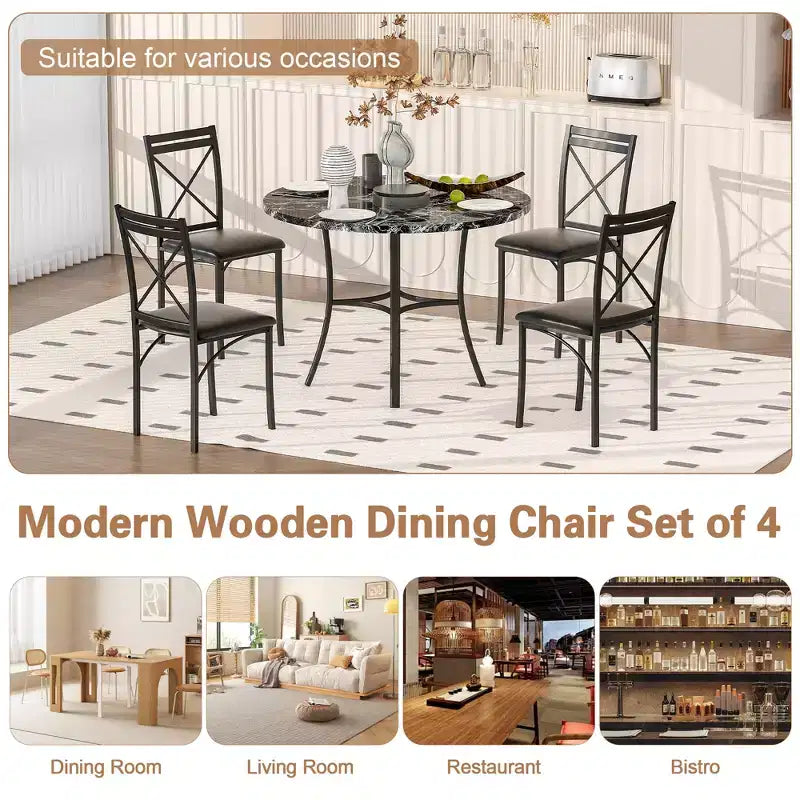 VECELO set da pranzo di 5 pezzi per 4 persone, dinette in finto marmo con 4 sedie per cucina, piccoli spazi, bianco/nero