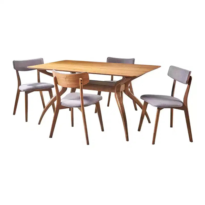 GDFStudio Megann Set Sala da Pranzo 5 Pezzi in Legno e Tessuto Stile Moderno Metà Secolo