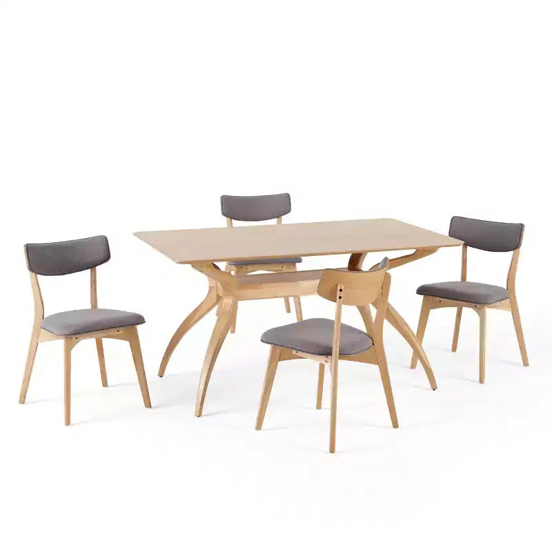 GDFStudio Megann Set Sala da Pranzo 5 Pezzi in Legno e Tessuto Stile Moderno Metà Secolo